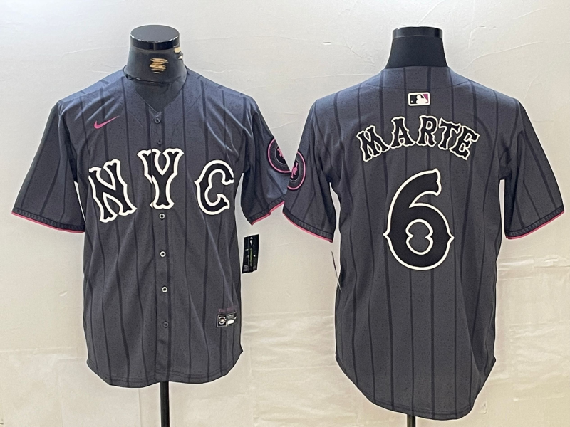 Men's New York Mets #6 Starling Marte Gray 2024 City Connect Cool Base Stitched Jersey