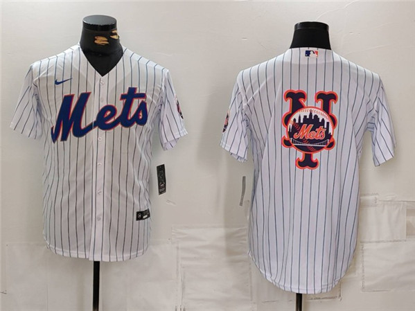 Men's New York Mets White Team Big Logo Cool Base Stitched Baseball Jersey