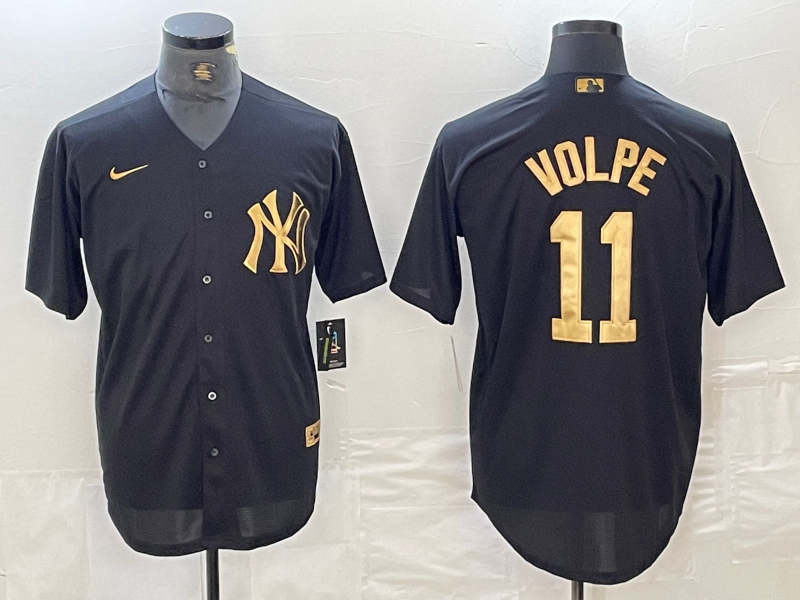 Men's New York Yankees #11 Anthony Volpe Black Gold Cool Base Stitched Jersey