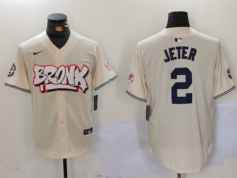 Men's New York Yankees #2 Derek Jeter Cream Limited Stitched Baseball Jersey