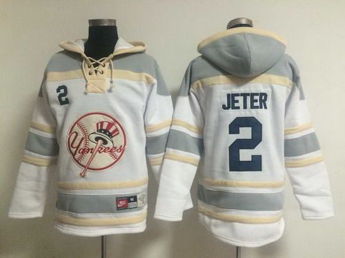 Men's New York Yankees #2 Derek Jeter White Hoodie