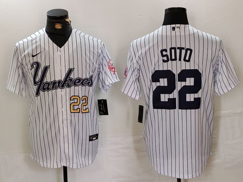 Men's New York Yankees #22 Juan Soto White Pinstripe Fashion Cool Base Jerseys