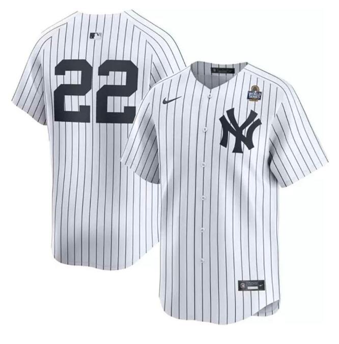 Men's New York Yankees #22 Juan Soto No Name With 2024 MLB WS Patch White Stitched Baseball Jersey