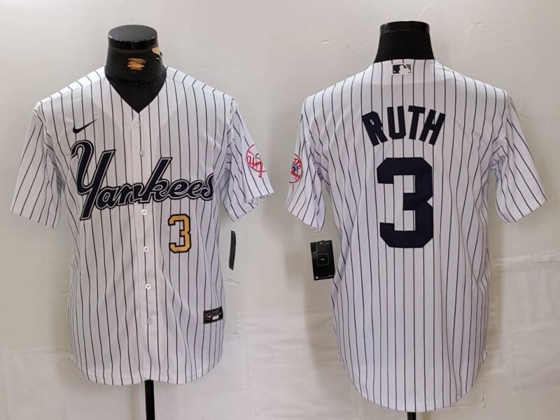 Men's New York Yankees #3 Babe Ruth White Pinstripe Fashion Cool Base Jerseys