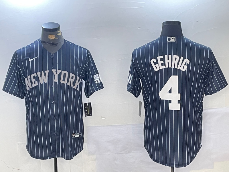 Men's New York Yankees #4 Lou Gehrig Navy Pinstripe Fashion Cool Base Jersey