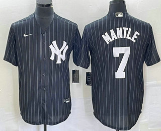 Men's New York Yankees #7 Mickey Mantle Black Pinstripe Cool Base Stitched Baseball Jersey