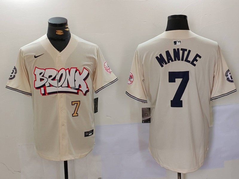 Men's New York Yankees #7 Mickey Mantle Cream Limited Stitched Baseball Jerseys