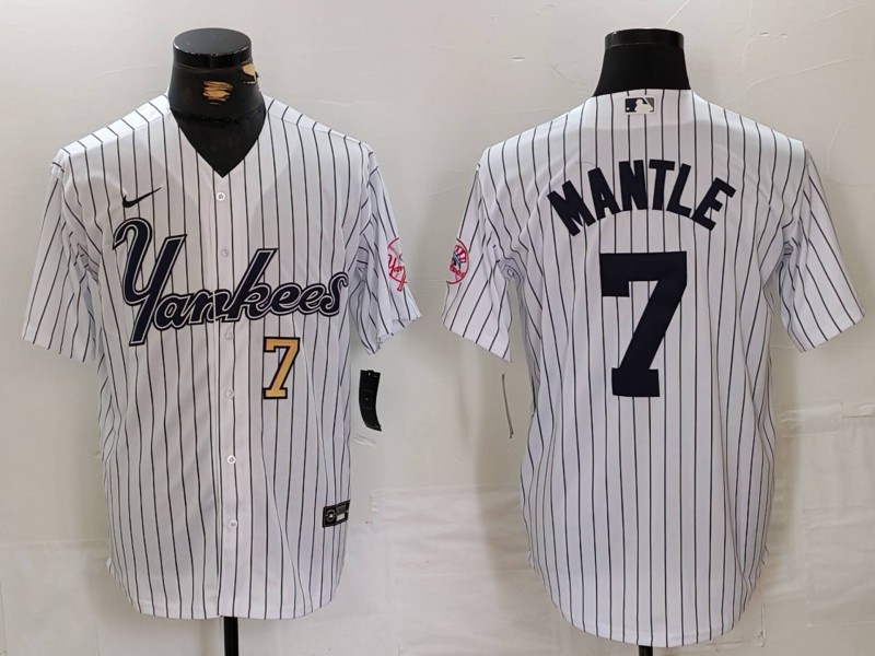 Men's New York Yankees #7 Mickey Mantle White Pinstripe Fashion Cool Base Jerseys