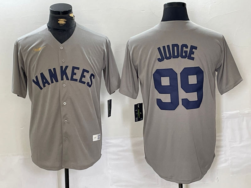Men's New York Yankees #99 Aaron Judge Name Grey Stitched Nike Throwback Jersey