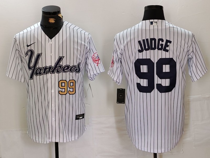 Men's New York Yankees #99 Aaron Judge White Pinstripe Fashion Cool Base Jerseys