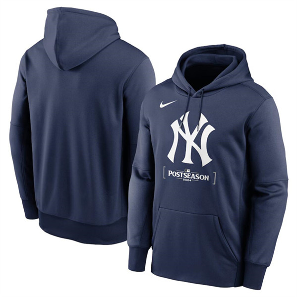 Men's New York Yankees Navy 2024 Postseason Collection Therma Pullover Hoodie