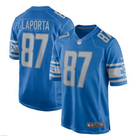 Men's Nike #87 Sam Laporta Blue Detroit Lions Team Game Jersey