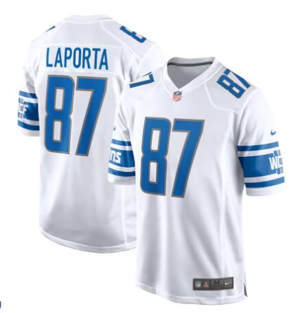 Men's Nike #87 Sam Laporta white Detroit Lions Team Game Jersey