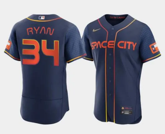 Men's Nolan Ryan Houston Astros Navy #34 Flex Base 2022 Space City Connect Stitched Jersey