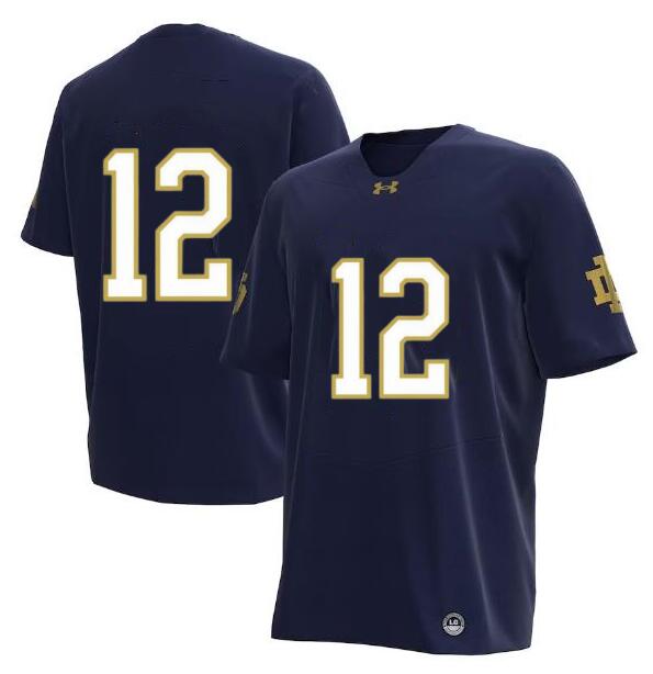 Men's Notre Dame Fighting Irish #12 No Name Under Armour NIL Football Replica Player Navy blue Jersey