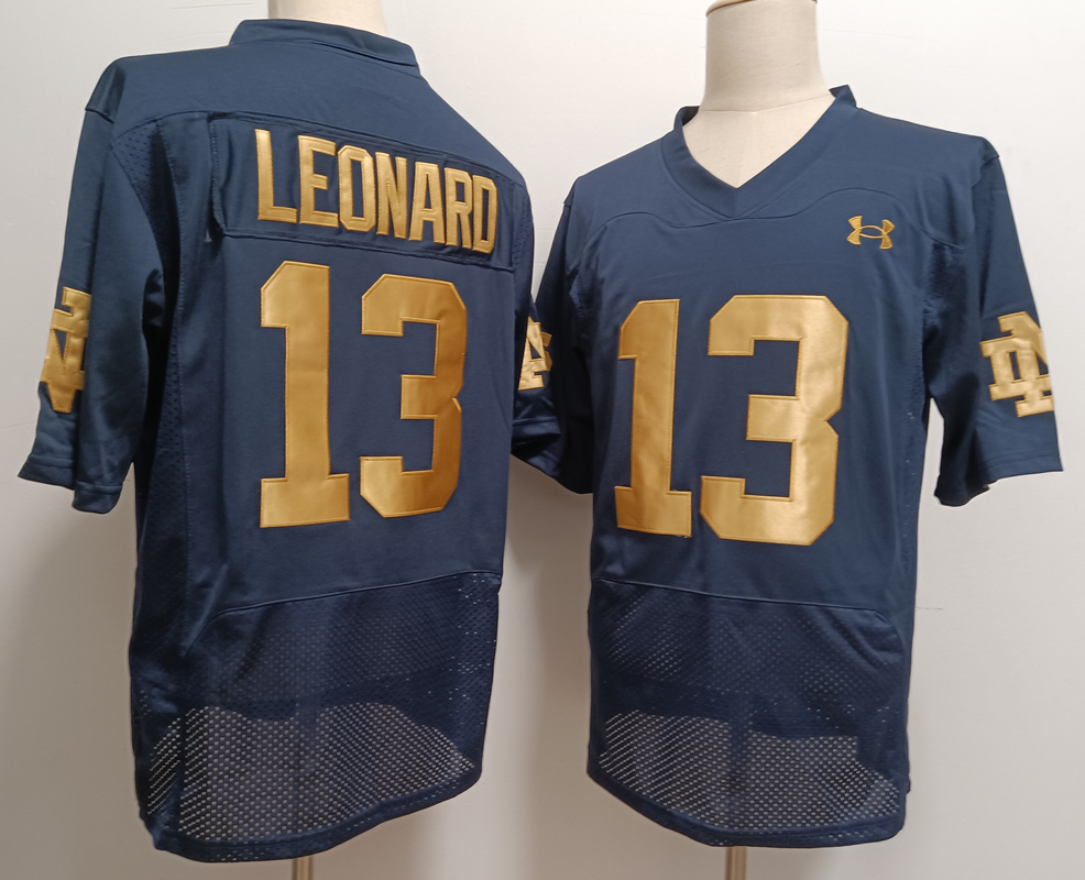 Men's Notre Dame Fighting Irish #13 Riley Leonard Name Navy Blue College Stitched Jersey