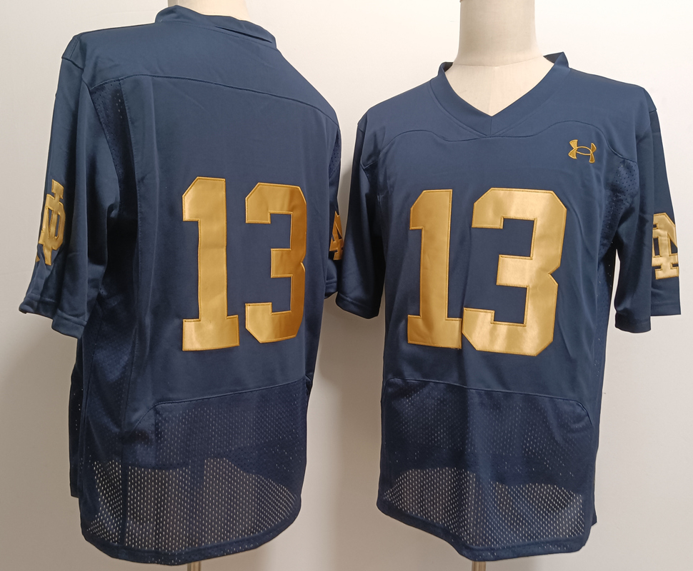 Men's Notre Dame Fighting Irish #13 Riley Leonard Navy Blue College Stitched Jersey