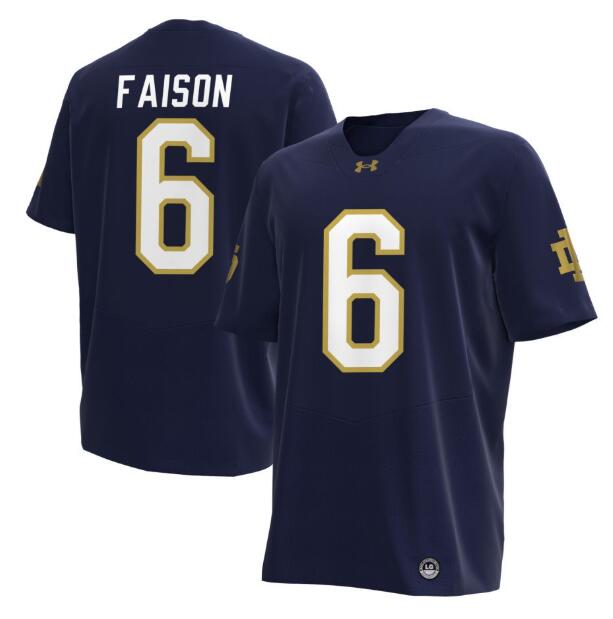 Men's Notre Dame Fighting Irish #6 Jordan Fison Under Armour NIL Pick-A-Player Navy Blue Replica Football Jersey