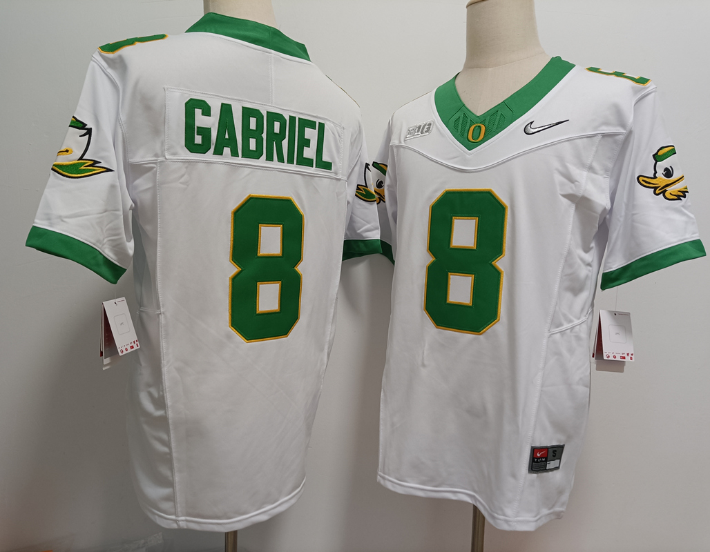 Men's Oregon Ducks #8 Dillon Gabriel White 2024 FUSE College Football Jersey