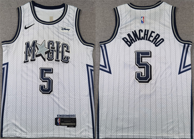 Men's Orlando Magic #5 Paolo Banchero Silver 2024-25 City Edition Stitched Basketball Jersey1