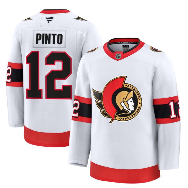 Men's Ottawa Senators #12 Shane Pinto Fanatics White 2024-25 Away Premium Jersey