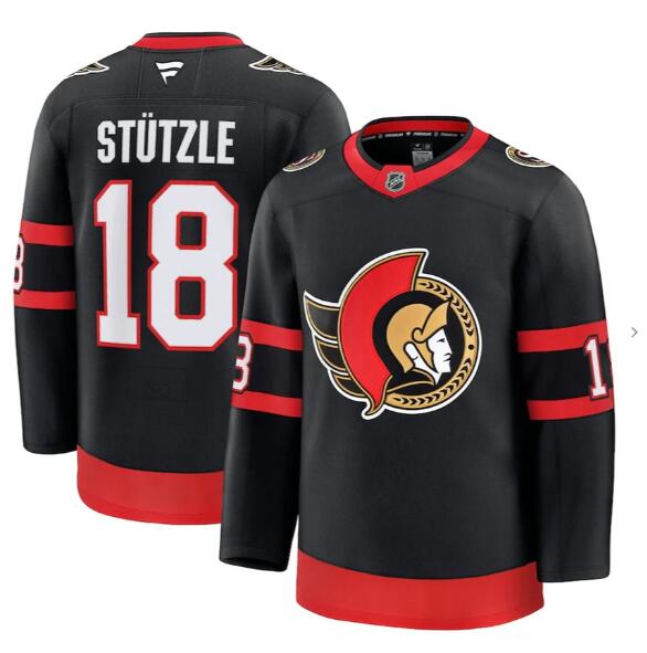 Men's Ottawa Senators #18 Tim Stutzle Fanatics Black 2024-25 Home Premium Jersey