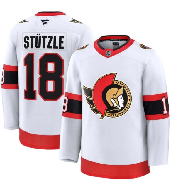 Men's Ottawa Senators #18 Tim Stutzle Fanatics White 2024-25 Away Premium Jersey