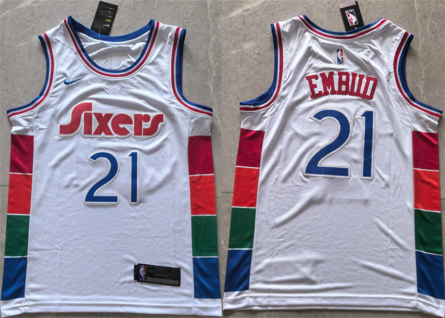 Men's Philadelphia 76ers #21 Joel Embiid White 2024 25 City Edition Stitched Jersey