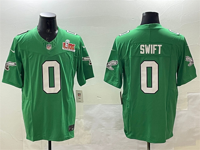 Men's Philadelphia Eagles #0 D'Andre Swift Green 2025 Super Bowl LIX Patch F.U.S.E. Throwback Vapor Untouchable Limited Stitched Football Jersey