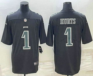 Men's Philadelphia Eagles #1 Jalen Hurts Black Vapor Untouchable Stitched