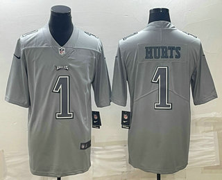 Men's Philadelphia Eagles #1 Jalen Hurts Gray Atmosphere Fashion