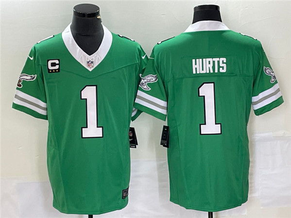 Men's Philadelphia Eagles #1 Jalen Hurts Green 2023 F.U.S.E. Vapor Untouchable With C Patch Stitched Football Jersey