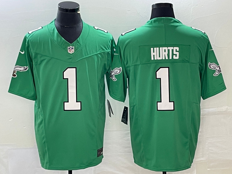 Men's Philadelphia Eagles #1 Jalen Hurts Green 2023 FUSE Vapor Limited Throwback Stitched Jersey