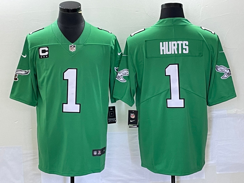 Men's Philadelphia Eagles #1 Jalen Hurts Grey With Patch Atmosphere Fashion Stitched Jersey