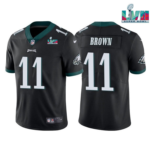 Men's Philadelphia Eagles #11 A.J. Brown Black Super Bowl LVII Patch Vapor Untouchable Limited Stitched Jersey