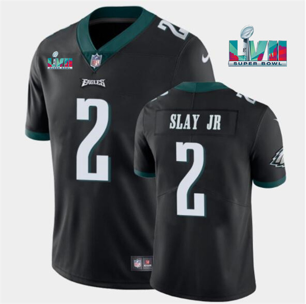 Men's Philadelphia Eagles #2 Darius Slay JR Black Super Bowl LVII Patch Vapor Untouchable Limited Stitched Jersey