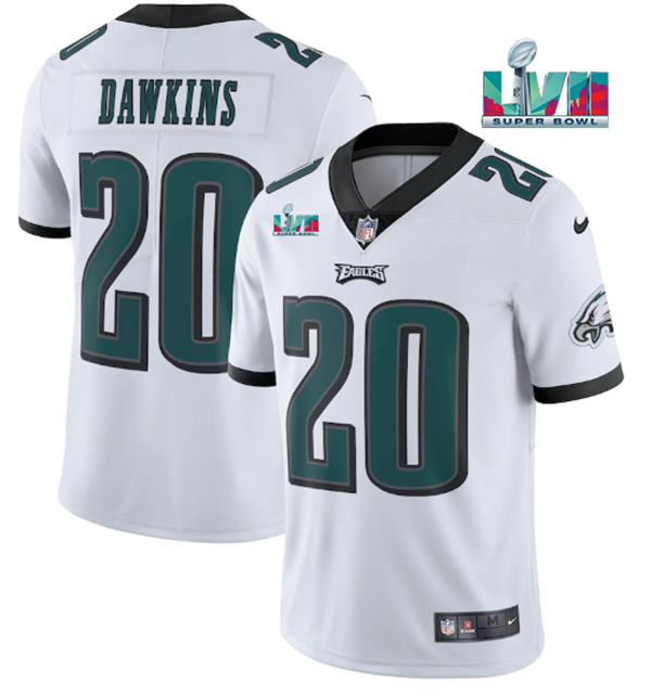 Men's Philadelphia Eagles #20 Brian Dawkins White Super Bowl LVII Patch Vapor Untouchable Limited Stitched Jersey