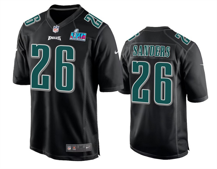 Men's Philadelphia Eagles #26 Miles Sanders Black Super Bowl LVII Patch Stitched Game Jersey