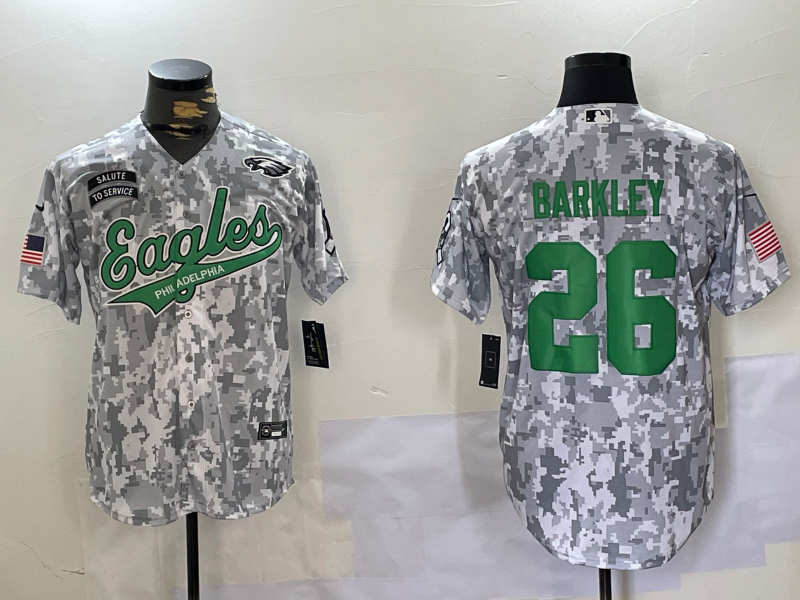 Men's Philadelphia Eagles #26 Saquon Barkley Arctic Camo 2024 Salute to Service Stitched Baseball Jersey