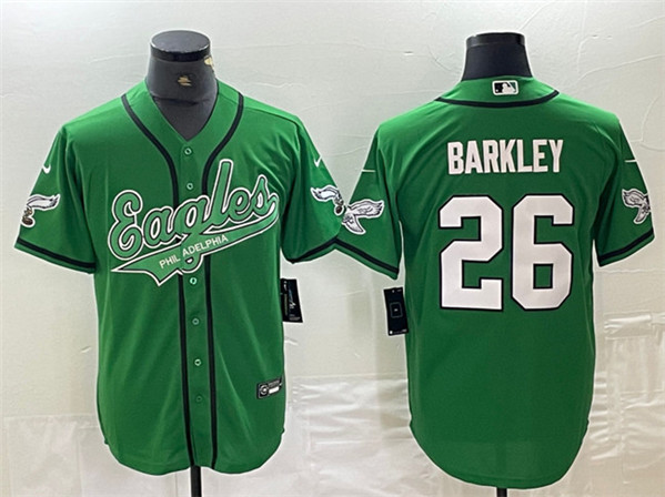 Men's Philadelphia Eagles #26 Saquon Barkley Green Cool Base Stitched Baseball Jersey