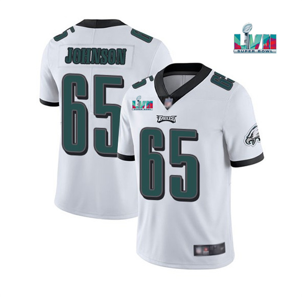 Men's Philadelphia Eagles #65 Lane Johnson White Super Bowl LVII Patch Vapor Untouchable Limited Stitched Jersey