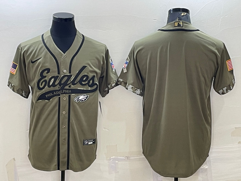 Men's Philadelphia Eagles Blank Olive Salute to Service Cool Base Stitched Baseball Jersey