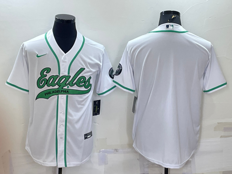 Men's Philadelphia Eagles Blank White With Patch Cool Base Stitched Baseball Jersey