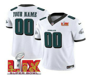 Men's Philadelphia Eagles Customized White 2025 Super Bowl LIX FUSE Vapor Limited Jersey