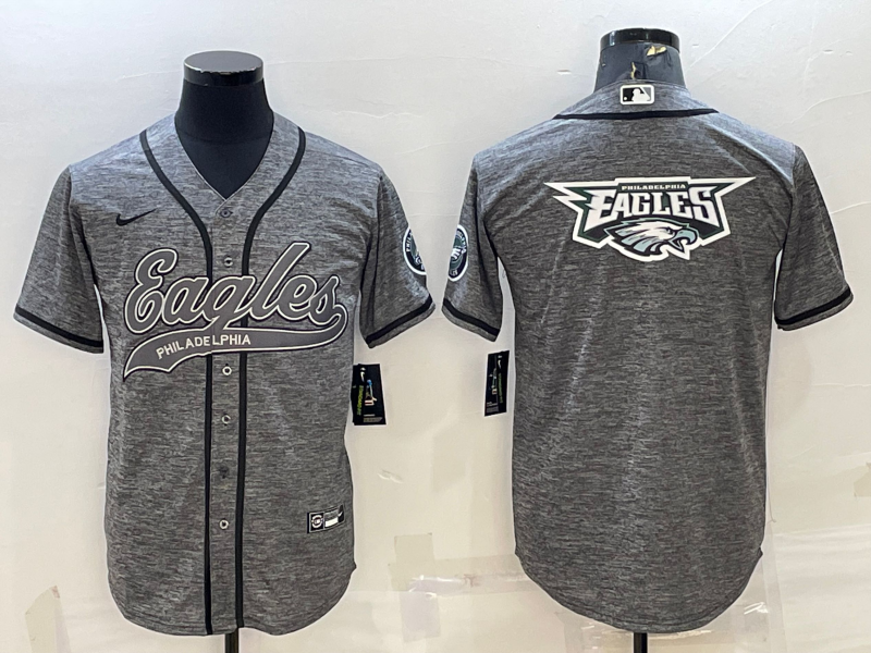 Men's Philadelphia Eagles Grey Team Big Logo With Patch Cool Base Stitched Baseball Jersey