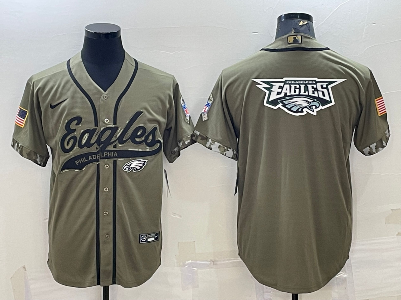 Men's Philadelphia Eagles Olive Salute to Service Team Big Logo Cool Base Stitched Baseball Jersey