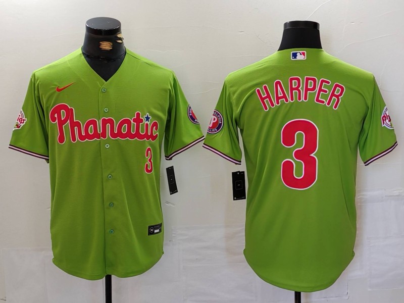 Men's Philadelphia Phillies #3 Bryce Harper Green Stitched Cool Base Nike Jersey