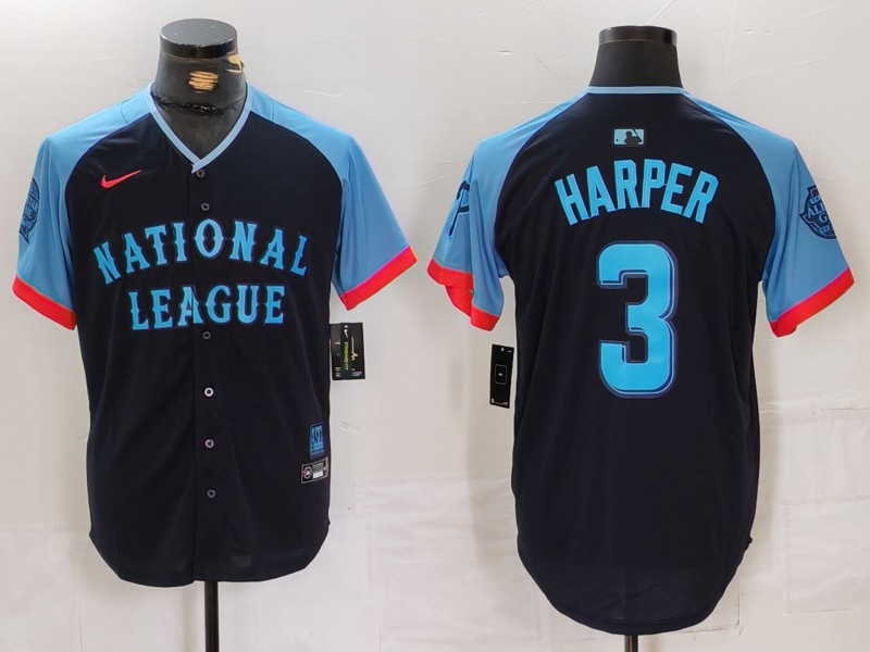 Men's Philadelphia Phillies #3 Bryce Harper Navy 2024 All Star Limited Stitched Jersey