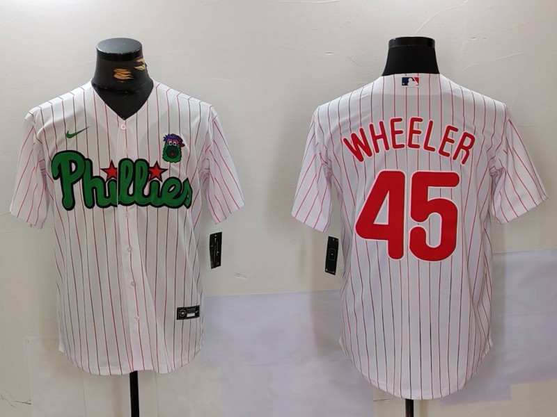 Men's Philadelphia Phillies #45 Zack Wheeler White Green Cool Base Stitched Jersey