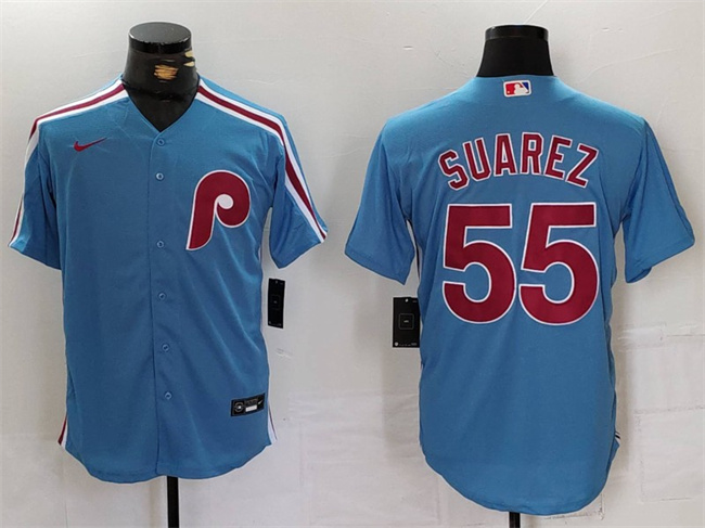 Men's Philadelphia Phillies #55 Ranger Suárez Blue Cool Base Stitched Jersey